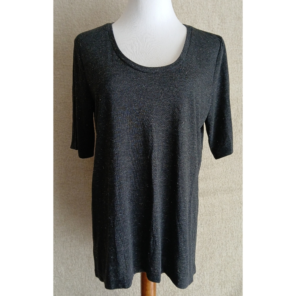 Ann Taylor LOFT Shimmer Drapey Scoop Neck Tee Charcoal Gray Size M NWT